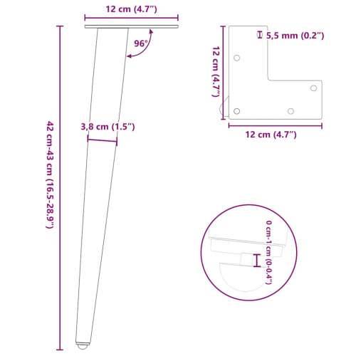Noge za klub stolić konusnog oblika 4 kom prirodni čelik 42-43 cm čelik - Prirodna 42-43 cm 1 Cijena