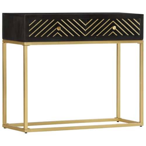 Konzolni stol crno-zlatni 90 x 30 x 75 cm masivno drvo manga