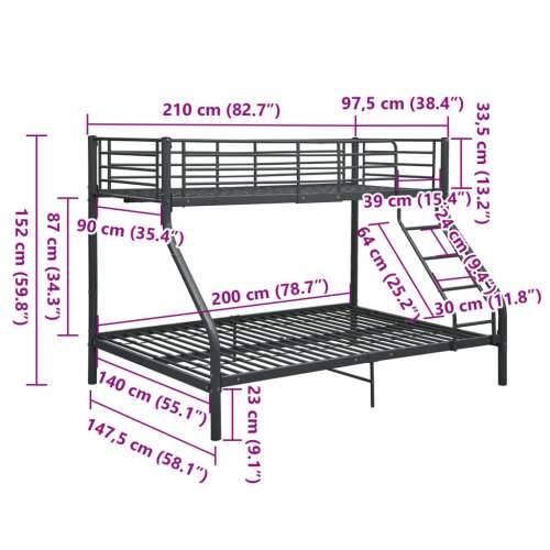 Okvir za krevet na kat crni metalni 140 x 200 / 90 x 200 cm - Crna Ne Cijena
