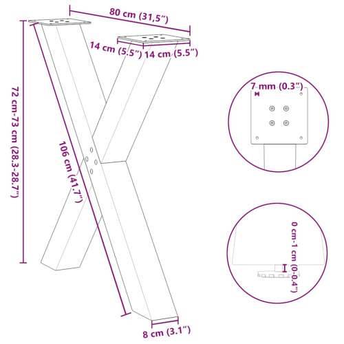 Noge za blagovaonski stol u obliku slova X, 3 kom, crne, 80 x (72-73) cm, čelik - Crna 80 x (72-73) cm (80 mm) 3 1 Cijena