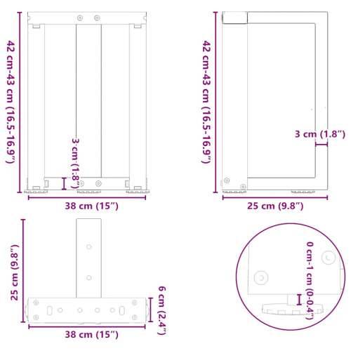 Noge za stolić T-oblika 2 kom antracit 38x25x(42-43) cm čelik - Antracit 38 x 25 x (42-43) cm 1 Cijena
