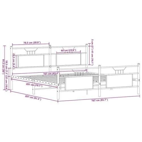 Metalni okvir kreveta bez madraca boja hrasta sonome 160x200 cm - sonoma hrast 160 x 200 cm s uzglavljem i podnožjem Cijena