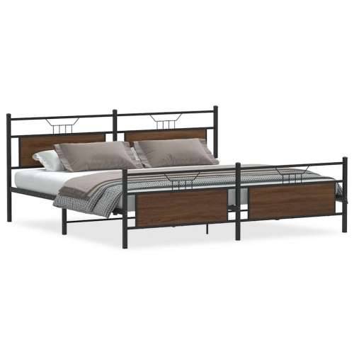 Metalni okvir kreveta bez madraca smeđa boja hrasta 200x200 cm - Smeđi hrast 200 x 200 cm s uzglavljem i podnožjem Cijena