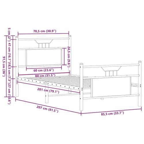 Okvir kreveta bez madraca smeđa boja hrasta 80x200 cm drveni - Smeđi hrast 80 x 200 cm s uzglavljem i podnožjem Cijena