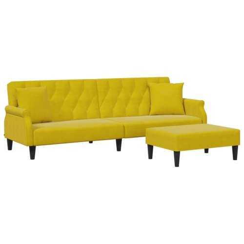 Sofa na razvlačenje s 2 sjedala s jastucima i stolicom za noge - Žuta Cijena