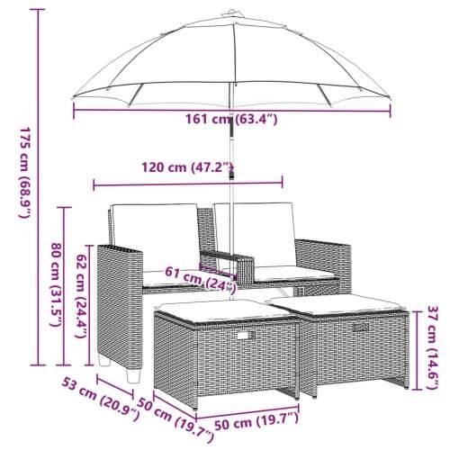 Vrtna sofa 2-sjed sa suncobranom i tabureima svijetlo sivi - Svjetlosiva 1 Cijena