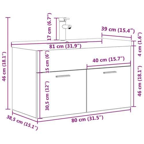 Kupaonski ormarić s ugrađenim Lavabo - Umivaonikom i slavinom - Beton siva 80 x 38.5 x 46 cm Sa slavinom 1 Cijena