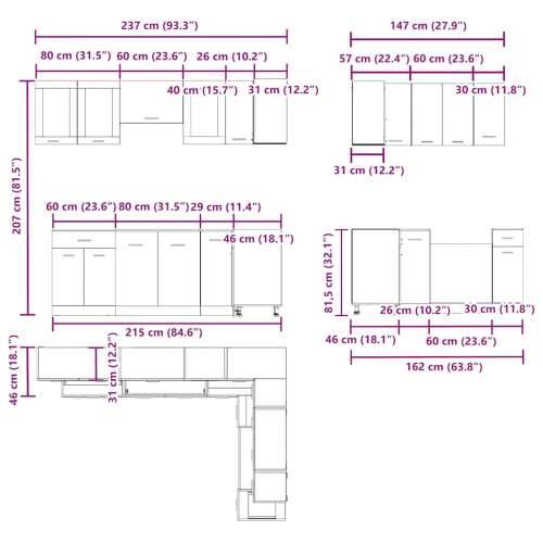 11-dijelni set kuhinjskih ormarića Artisan hrast - artisian oak 1 bez radne ploče Cijena