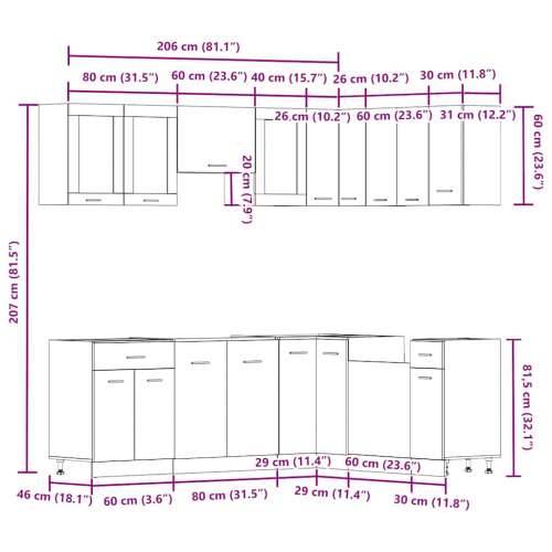11-dijelni set kuhinjskih ormarića Artisan hrast - artisian oak 1 bez radne ploče Cijena