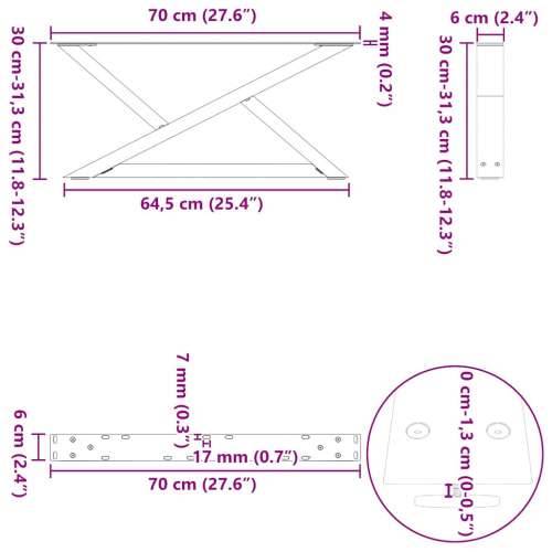 Noge za klub stolić 2 kom Bijele 70 x (30-31,3) cm Čelik - Bijela 70 x (30-31.3) cm 1 Cijena