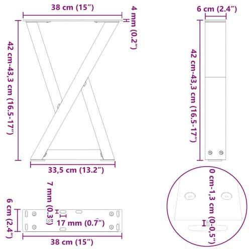 Noge za klub stolić 2 kom Crne 38 x (42-43,3) cm Čelične - Crna 38 x (42-43.3) cm 1 Cijena