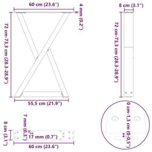Noge za blagovaonski stol 2 kom. Prirodni čelik 60 x (72-73,3) cm Čelik - Prirodna 60 x (72-73.3) cm 1 Cijena