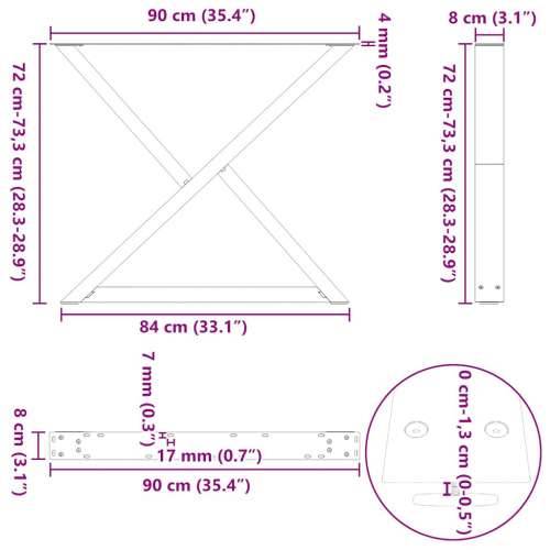 Noge za blagovaonski stol 2 kom Prirodni čelik 90x(72-73,3) cm - Prirodna 90 x (72-73.3) cm 1 Cijena