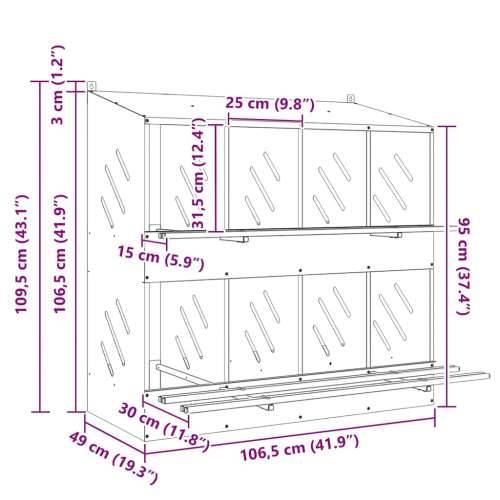 Kutija za gniježđenje za piliće s 8 odjeljka metala - Pocinčano srebro 106,5 x 79 x 109,5 cm Cijena