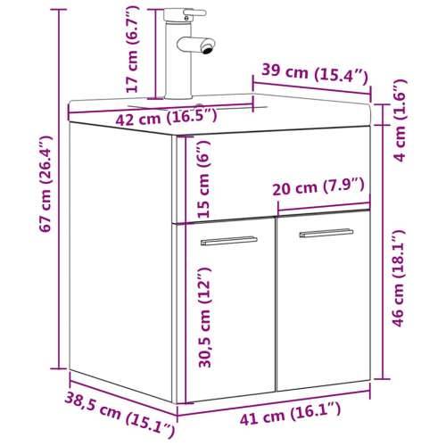 Kupaonski ormarić s ugrađenim Lavabo - Umivaonikom i slavinom - Beton siva 41 x 38.5 x 46 cm Sa slavinom 1 Cijena
