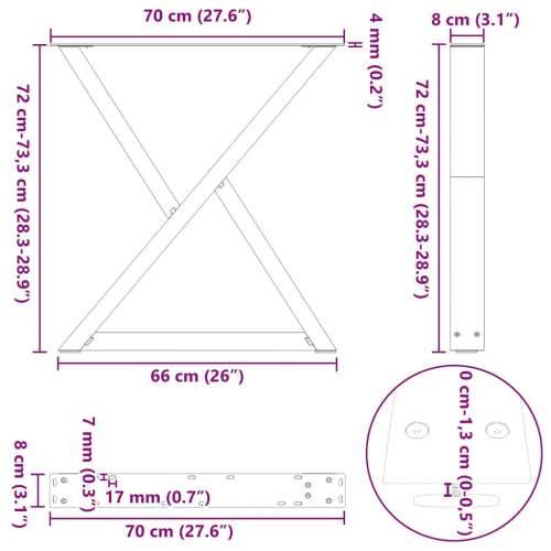 Noge za blagovaonski stol 2 kom crne 70x(72-73,3) cm čelik - Crna 70 x (72-73.3) cm 1 Cijena