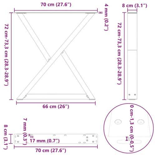 Noge za blagovaonski stol 2 kom antracit 70x(72-73,3) cm čelik - Antracit 70 x (72-73.3) cm 1 Cijena