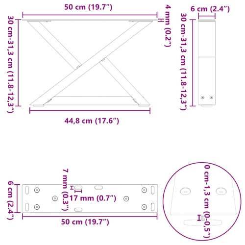 Noge za stolić 2 kom antracit 50x(30-31,3) cm čelik - Antracit 50 x (30-31.3) cm 1 Cijena