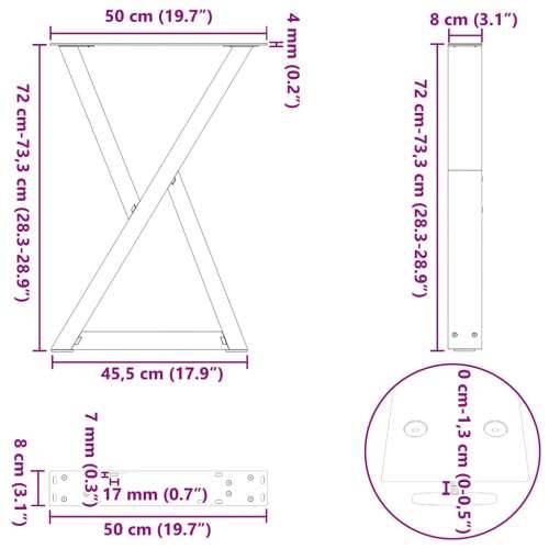 Noge za blagovaonski stol 2 kom bijele 50x(72-73,3) cm čelik - Bijela 50 x (72-73.3) cm 1 Cijena
