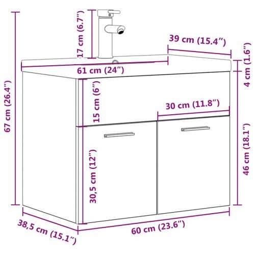 Kupaonski ormarić s ugrađenim Lavabo - Umivaonikom i slavinom - Beton siva 60 x 38.5 x 46 cm Sa slavinom 1 Cijena