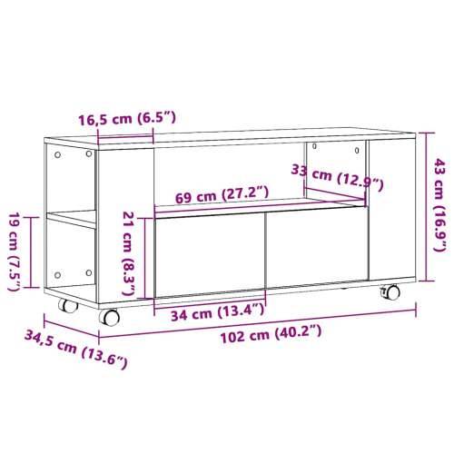 TV ormarić s kotačićima Artisan hrast 102x34,5x43 cm - hrast artisan 1 Cijena
