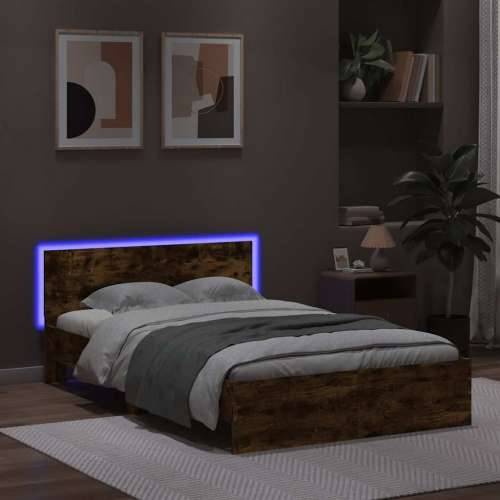 Okvir za krevet s uzglavljem i LED boja hrasta 120x200 cm - Dimljeni hrast 120 x 200 cm Cijena