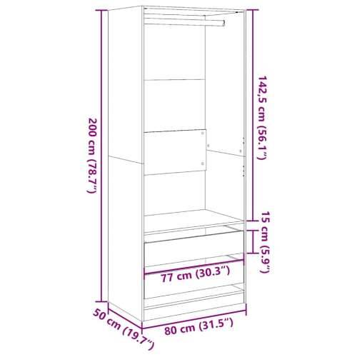 Ormar boja staro drvo 80 x 50 x 200 cm od konstruiranog drva - Staro drvo 80 x 50 x 200 cm 1 2 ladice Cijena