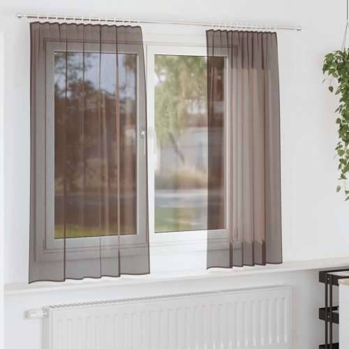 Voile zavjese s džepovima za šipke 2 kom smeđe - Smeđa 140 x 175 cm 1 s džepovima za šipke Cijena
