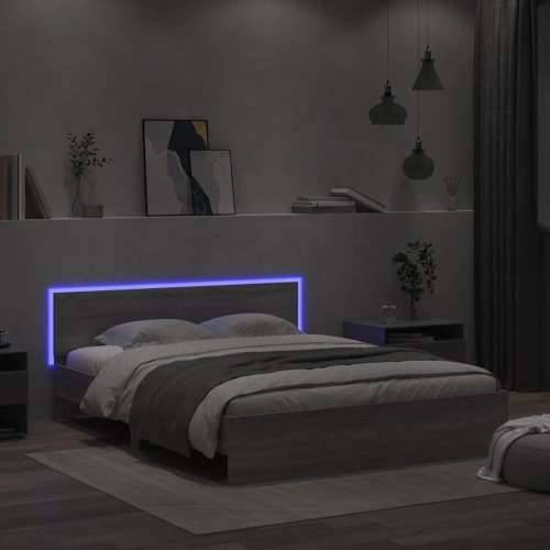 Okvir kreveta s uzglavljem LED siva boja hrasta 150x200 cm - Sivi hrast sonoma 150 x 200 cm Cijena