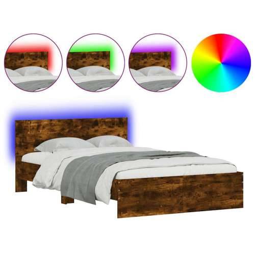 Okvir za krevet s uzglavljem i LED boja hrasta 140x200 cm - Dimljeni hrast 140 x 200 cm Cijena
