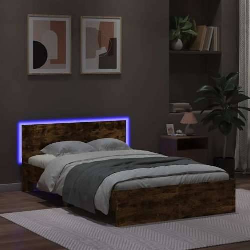 Okvir za krevet s uzglavljem i LED boja hrasta 140x200 cm - Dimljeni hrast 140 x 200 cm Cijena