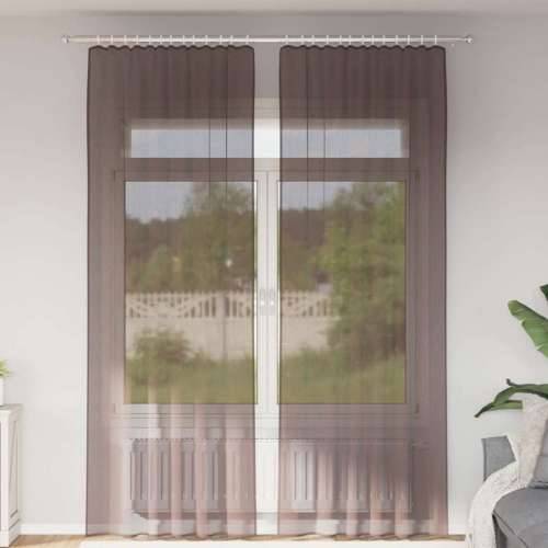 Voile zavjese s džepovima za šipke 2 kom smeđe - Smeđa 140 x 260 cm 1 s džepovima za šipke Cijena