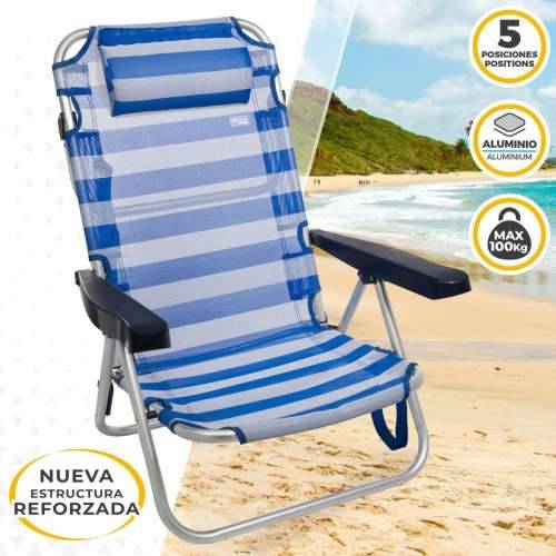 Stolica za za plažu Aktive Sklopiv Jastuk Bijela Plava 48 x 84 x 46 cm (2 kom.) Cijena