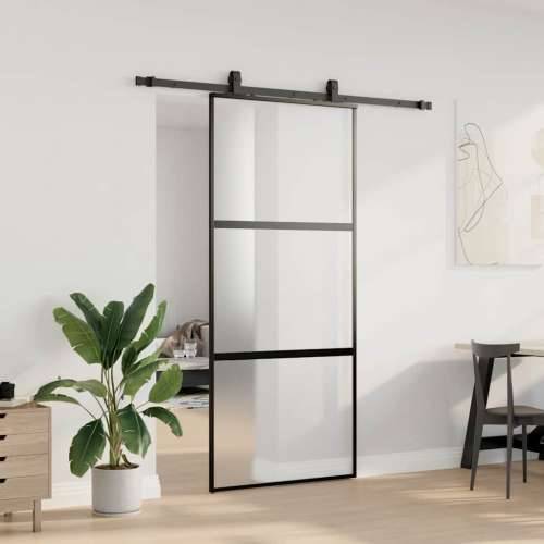 Klizna vrata s priborom crna 90 x 205 cm kaljeno staklo - Crna i mat 90 x 205 cm (klizna vodilica od 183 cm) 1 3 vodoravne šipke Cijena