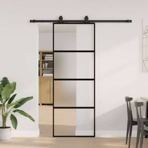 Klizna vrata s priborom crna 76 x 205 cm kaljeno staklo - 76 x 205 cm (klizna vodilica od 183 cm) 1 3 vodoravne šipke Cijena