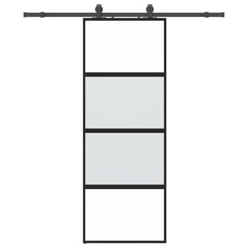 Klizna vrata s priborom crna 76 x 205 cm kaljeno staklo - 76 x 205 cm (klizna vodilica od 183 cm) 1 3 vodoravne šipke Cijena