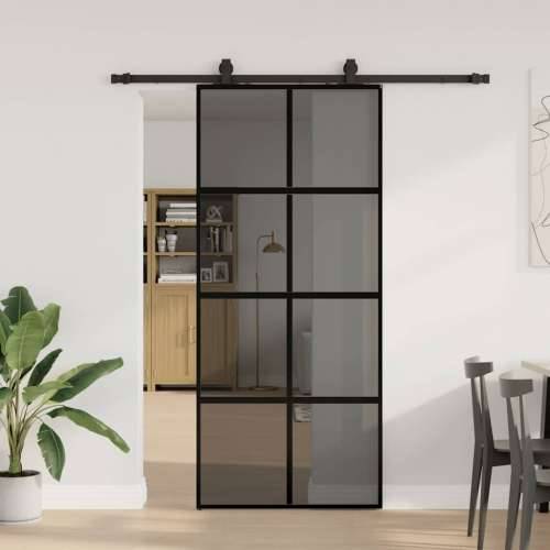 Klizna vrata s priborom crna 90 x 205 cm kaljeno staklo - Crna i tamnoprozirna 90 x 205 cm (klizna vodilica od 183 cm) 1 Mreže 4 Cijena
