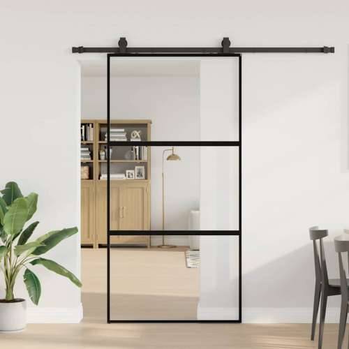 Klizna vrata s priborom crna 102,5 x 205 cm kaljeno staklo - Crna i mat 102.5 x 205 cm (200 cm sliding rail) 1 3 vodoravne šipke Cijena