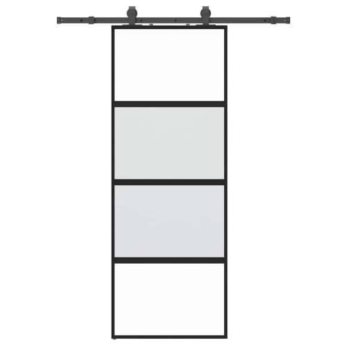 Klizna vrata s priborom crna 76 x 205 cm kaljeno staklo - 76 x 205 cm (152,5 cm sliding rail) 1 3 vodoravne šipke Cijena