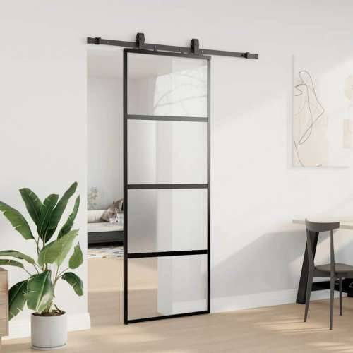 Klizna vrata s priborom crna 76 x 205 cm kaljeno staklo - 76 x 205 cm (152,5 cm sliding rail) 1 3 vodoravne šipke Cijena