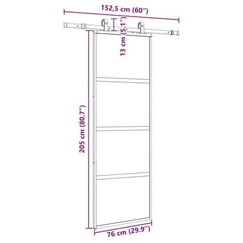Klizna vrata s priborom crna 76 x 205 cm kaljeno staklo - 76 x 205 cm (152,5 cm sliding rail) 1 3 vodoravne šipke Cijena