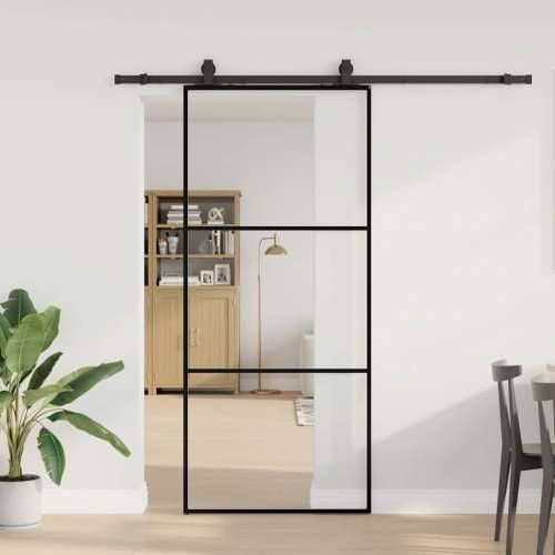 Klizna vrata s priborom crna 90 x 205 cm od ESG stakla - 90 x 205 cm (klizna vodilica od 200 cm) 1 2 vodoravne šipke Cijena