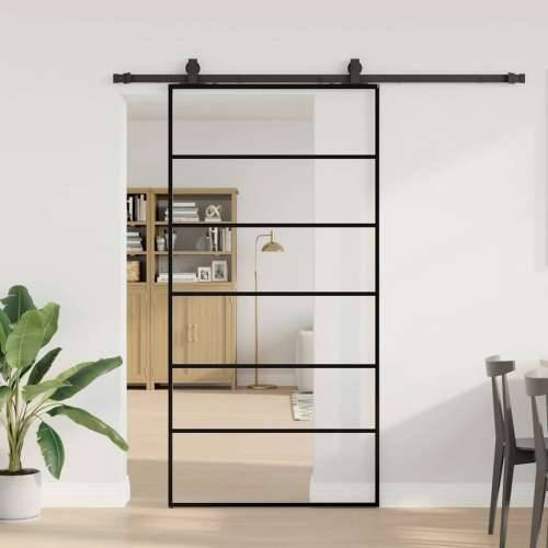 Klizna vrata s priborom crna 102 x 205 cm od ESG stakla - 102 x 205 cm (klizna vodilica od 200 cm) 1 5 vodoravnih šipki Cijena