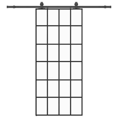 Klizna vrata s priborom crna 90 x 205 cm od ESG stakla - 90 x 205 cm (klizna vodilica od 200 cm) 1 6 x 4 grids Cijena