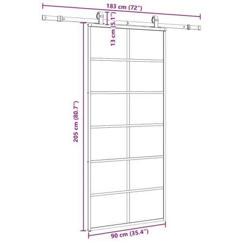 Klizna vrata s priborom crna 90 x 205 cm od ESG stakla - 6 x 2 grids 90 x 205 cm (klizna vodilica od 183 cm) 1 Cijena