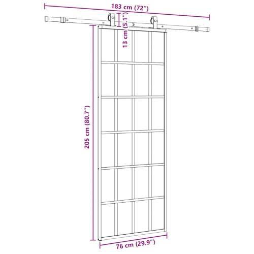 Klizna vrata s priborom crna 76 x 205 cm od ESG stakla - 6 x 4 grids 76 x 205 cm (klizna vodilica od 183 cm) 1 Cijena
