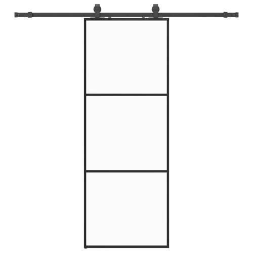 Klizna vrata s priborom crna 76 x 205 cm od ESG stakla - 76 x 205 cm (klizna vodilica od 200 cm) 1 2 vodoravne šipke Cijena