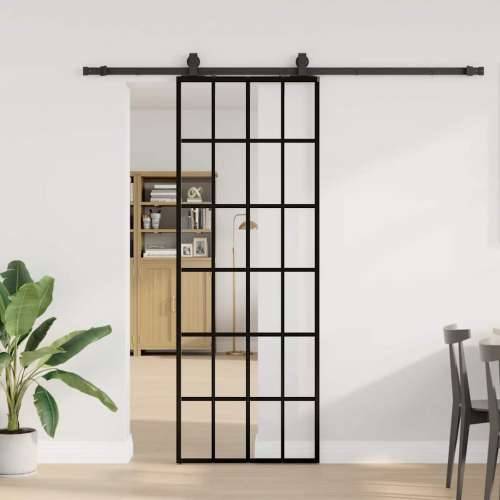 Klizna vrata s priborom crna 76 x 205 cm od ESG stakla - 76 x 205 cm (213 cm sliding rail) 1 6 x 4 grids Cijena