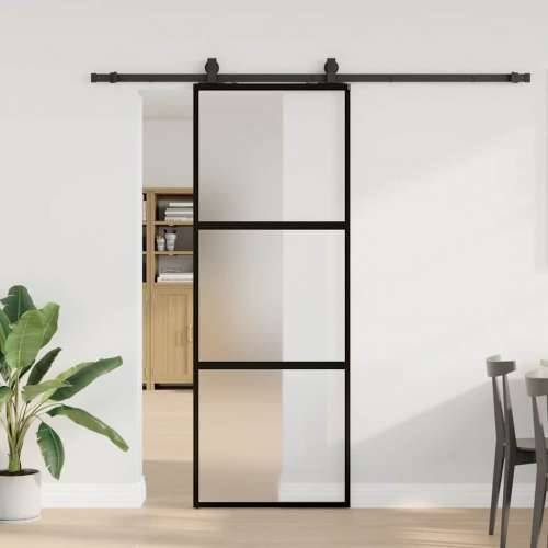 Klizna vrata s priborom crna 76 x 205 cm kaljeno staklo - Crna i mat 76 x 205 cm (213 cm sliding rail) 1 3 vodoravne šipke Cijena