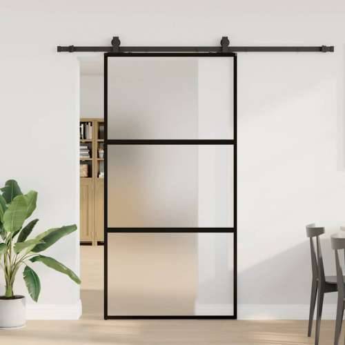 Klizna vrata s priborom crna 102,5 x 205 cm kaljeno staklo - Crna i mat 102.5 x 205 cm (213 cm sliding rail) 1 3 vodoravne šipke Cijena